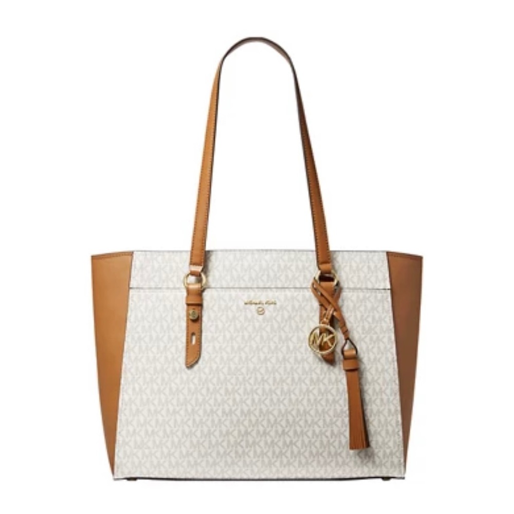 MICHAEL Michael Kors White and Tan Logo Tote